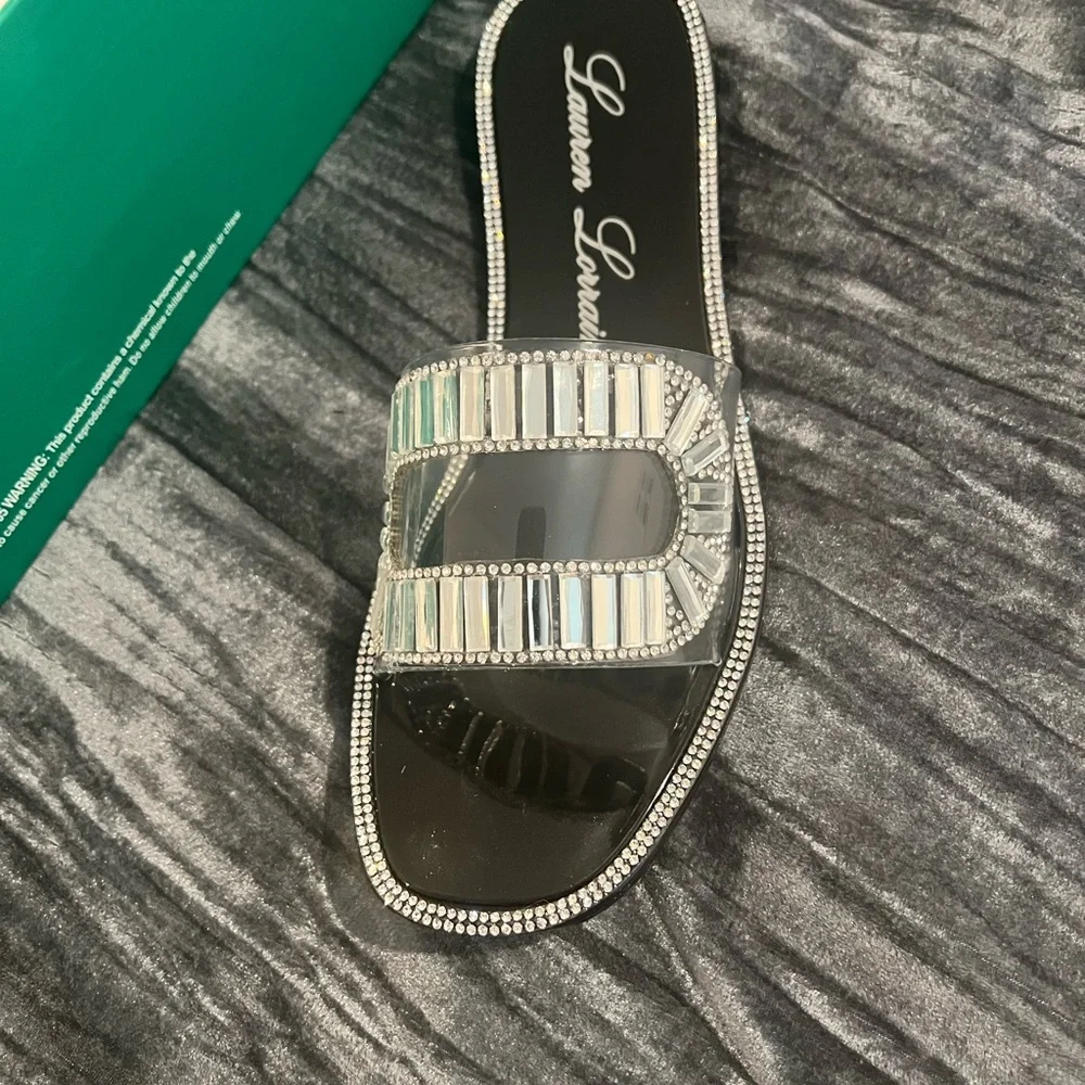 Elegant Silver Slide Sandals by Lauren Lorraine size 8.5